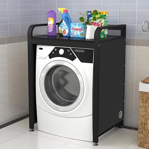 Scaffale Per Incolonnamento Lavatrice E Asciugatrice, Mobile Lavatrice Asciugatrice, Ripiano Della Lavatrice, Livelli Asciugatrice Superiore Impilabile Rack Per Bagno, Cucina, Balcone(Black+black,H105
