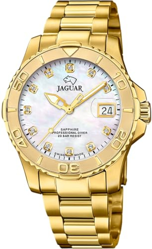 JAGUAR Herrenuhr Edelstahl 316L Gold - Quarz, Datum, Saphirglas - Wasserdicht 20 ATM - J971/5 Couples Diver