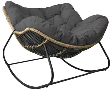 NIKSHI Outdoor Patio Schaukelstühle, Überdimensionierter Schaukelstuhl für Innen mit Gepolstertem Kissen - Ei-Schaukelstuhl für Wohnzimmer, Veranda, Garten, Terrasse, Hinterhof, Gray-Small