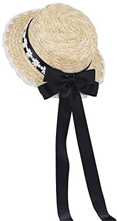 Ralondbey Hat TeaParty SunHat Summer Straw Beachs Hat Bows Straw Hat Wide Brim Straw Boater Hat Ribbon Hat Women Ribbon Straw Hat