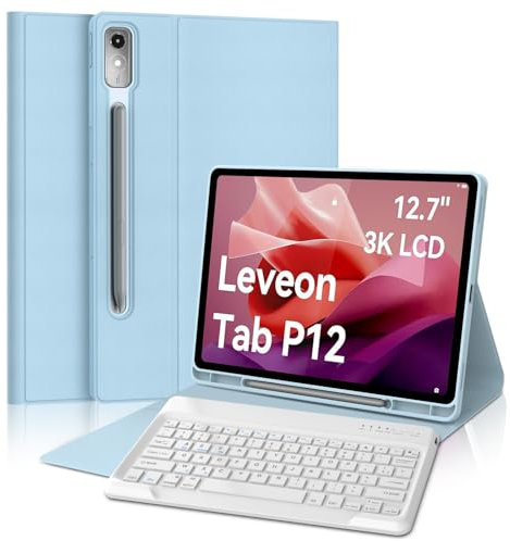 FOGARI Clavier pour Lenovo Tab P12 12.7'' 2023, Clavier Magnétique Bluetooth sans Fil AZERTY Français Étui avec Porte-Crayon pour Lenovo Tab P12 2023 12.7 Pouce, Bleu