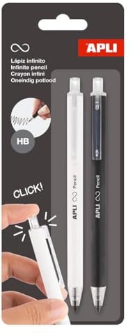 APLI 20064-2er Pack Druckbleistifte HB grau Infinity mit schwarzen und weißen Hülsen