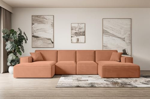 ALTDECOR Ecksofa in U-Form Corner Sofa Bett Eckcouch Couch L-Form Wohnlandschaft Cauchsofa Sierra-U - 344x165x73 cm Apricot