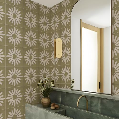 Piastrelle Adesive Cucina E Bagno Fiori Verdi Scuri Impermeabile Pannelli Decorativi Per Pareti Piastrelle mattonelle adesive PVC paraschizzi cucina adesivo Facile da Applicare 10 Pezzi(20x20cm)