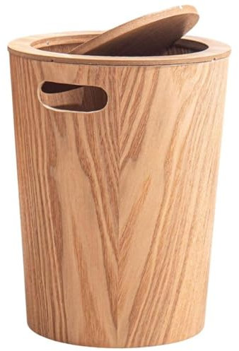 Wooden Kitchen Trash Can Bin with Swing Lid Garbage Bin Decorative Wastebasket Garbage Can Kitchen Basket for Bedroom Bathroom Office