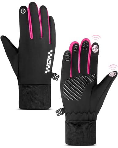 Becellen Fahrradhandschuhe Kinder, Touchscreen Handschuhe Kinder Reithandschuhe Warme Winterhandschuhe mit Anti-Rutsch Thermo Laufhandschuhe für 7-12 Jungen und Mädchen