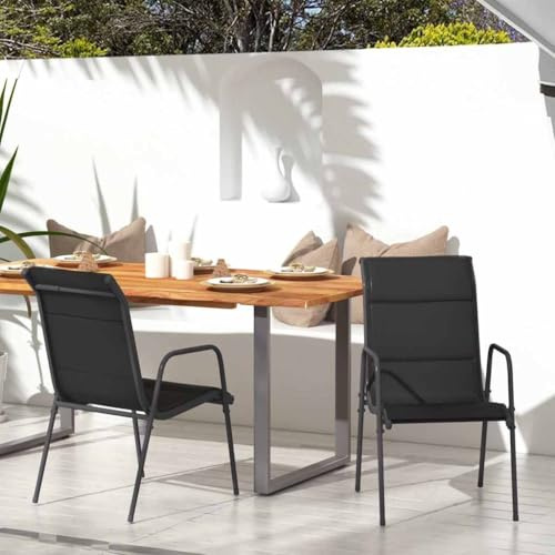 Frdhee Hinterhofsstühle Outdoorstuhl, Gartenstühle 2 STK. Stahl und Textilene Schwarz, Robust und Langlebig, pflegeleicht