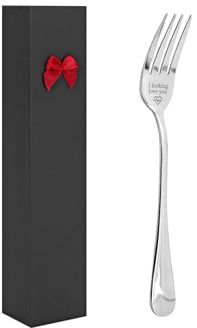 Vinsani Engraved Fork I Forking Love You – Stainless Steel Funny Romantic Fork with Luxury Black Box – Valentine’s Day Gift for Him or Her, Perfect Gifts for Valentine's Day