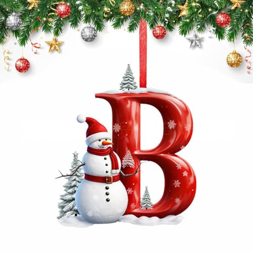 26 Letter Christmas Tree Decorate,Personalized Acrylic Letters Snowman Ornaments,Custom A to Z Hanging Christmas Pendant for Family Friends,for DIY Crafts Decorations, Home Party Festival Decor (B)