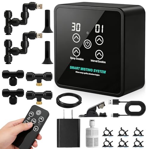 Beregnungsanlage Terrarium Intelligentes Reptilien Benebelungssystem, Luftbefeuchter Terrarium mit Timer und Sprühdüsen 360° Verstellbare Vernebler für Amphibien Reptilien Pflanzen Regenwald Indoor