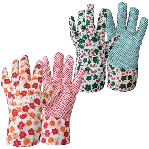 com-four® 2x Paar Gartenhandschuhe Damen, Arbeitshandschuhe | rutschfeste Handschuhe zum Pflanzen - Umtopfen - Unkraut jäten - Rosen schneiden