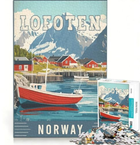 1000-teiliges Puzzle Lofoten in Norwegen, Unmögliches Spiel, Präzisionsschnitt, mit vollständig ineinandergreifenden, zufällig geformten Teilen 38x26cm