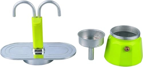 mille idee Caffettiera da 2 Tazze More Amor – Moka con 2 Tazzine in Ceramica Incluse – Caffettiera in Alluminio con Servizio Diretto – Idea Regalo Originale – Colore Verde Lime