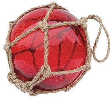 linoows Fischernetz Kugel, Fischerkugel aus Glas im Netz, Rot Ø 15 cm