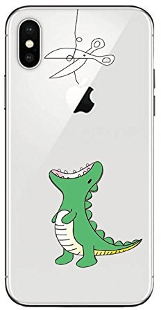 iPhone X Case,Shinetop Cute Cartoon Animal Pattern Clear Design Printed Transparent Soft TPU Bumper Case Rubber Silicone Gel Slim Fit Back Cover Protective Case for iPhone X (2017) 5.8-Green Dinosaur