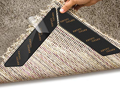 karoro Teppichgreifer Antirutschmatte, 10 Stück Antirutschmatte für Teppich Waschbar Teppich Ecke rutschfest Teppichstopper wiederverwendbar Rutschschutz für Teppich (130 x 25 mm)