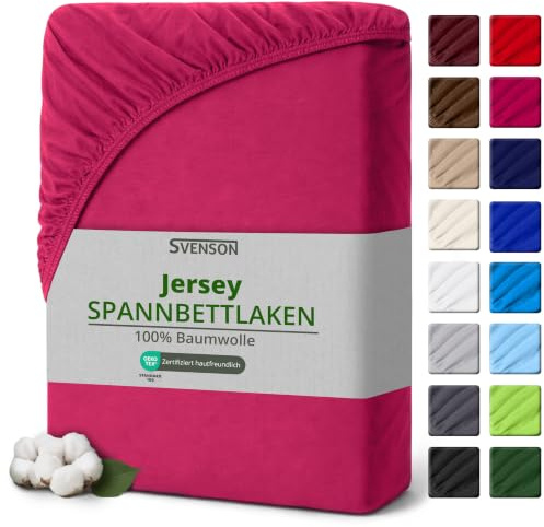 Svenson Jersey-Spannbettlaken aus Baumwolle - weich, elastisch und bequem für den täglichen Gebrauch, 90x200cm, Pink