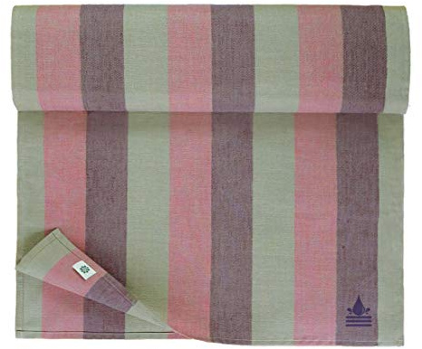Linen & Cotton Tischläufer Stoff Wasserdicht Silva -100% Leinen, Lila Rosa Grau (45 x 130 cm) Streifen Läufer Tisch Fleckschutz Pflegeleicht für Garten Outdoor Aussenbereich Balkon Terrasse