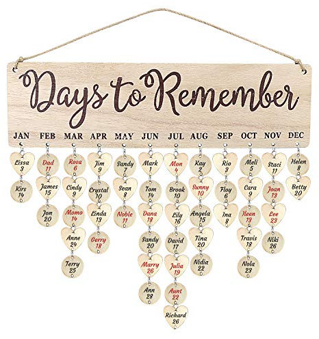 uwows Geburtstagskalender Holz Erinnerung DIY Geschenk Dekoration für Schlafzimmer, Büro, Kindergarten, Familientreffen Dekoration (Days to Remember)