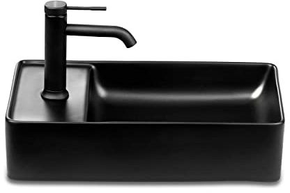 STILFORM Gäste WC Keramik Waschbecken für Wandmontage oder Aufsatzwaschbecken mit Hahnloch in 46 x 25 cm in Brillant Weiß oder Schwarz matt
