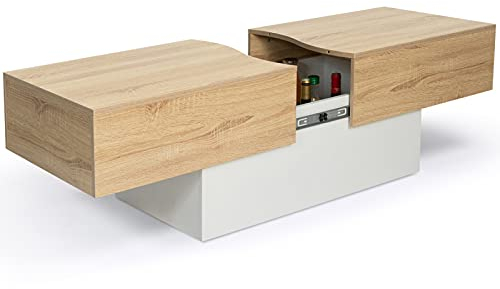 IDMarket - Table Basse coulissante rectangulaire Marta Bois Blanc et Imitation hêtre