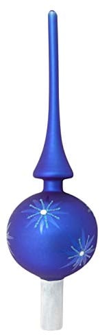 Krebs Glas Lauscha - Weihnachtsdekoration/Christbaumschmuck aus Glas - Christbaumspitze - Farbe: Blau matt - Größe: ca. 28 cm