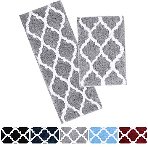 Homaxy rutschfest Badematten Set 2 teilig Weich Hochflor Badezimmerteppich Mikrofaser Badvorleger Badteppich Set 2teilig –Grau，40 x 60 cm + 40 x 120 cm