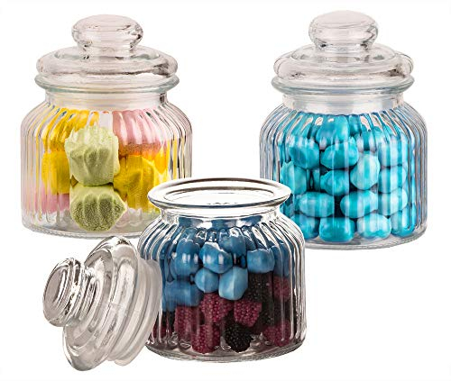 BigDean 3x Bonbongläser Bonboniere 700 ml - Mit Deckel - Für Süßigkeiten, Kekse, Kräuter & Gewürze - Vintage Vorratsgläser - Die idealen Helfer für Küche & Haushalt