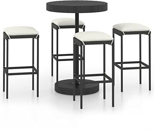 vidaXL Gartenbar Set 5-TLG. mit Kissen Theke Bar Tresen Gartentheke Bartisch Barhocker Stehtisch Barstuhl Gartenmöbel Gartenset Poly Rattan Schwarz