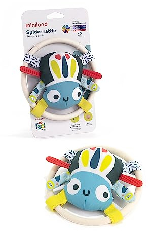 Miniland Feel to Learn Spider Teether Rattle for Infant and Toddlers from 0 to 6 Months