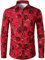 PARKLEES Chemise boutonnée à manches longues en polyester imprimé 3D pour homme, Motif roses - Rouge, M