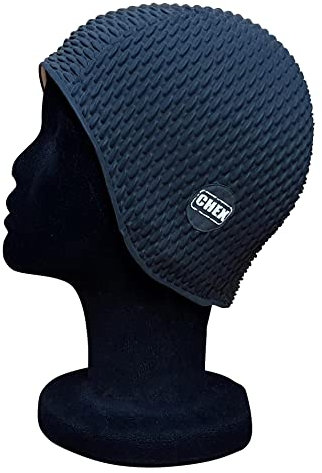 CHEX Como - Cappello da nuoto in stile vintage, tinta unita, tinta unita, taglia media, per adulti, colore: nero