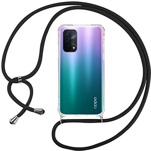 ISOI Ingen Coque pour Oppo A54 5G/Oppo A74 5G avec Cordon de Collier, Coque Transparente Oppo A54 5G/Oppo A74 5G Silicone TPU Bumper Etui Housse avec Cordon Réglable Téléphone Lanyard - Noir