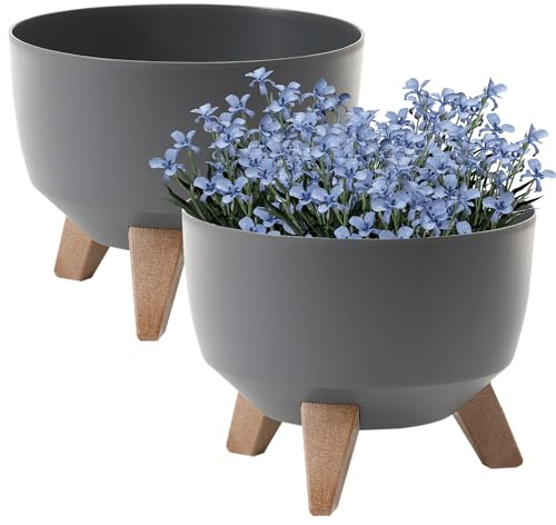 PECZEKO Pot de Fleurs Pot de Fleur de Dessous de Verre | Pot de Plantes | 2X Ensemble de jardinières | Ø 29 Rond | Pots de Fleurs Anthracite