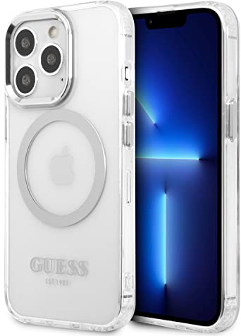 Guess GUHMP13LHTRMS Hülle für iPhone 13 Pro / 13 6,1 Silber/Silver Hard case Metal Outline