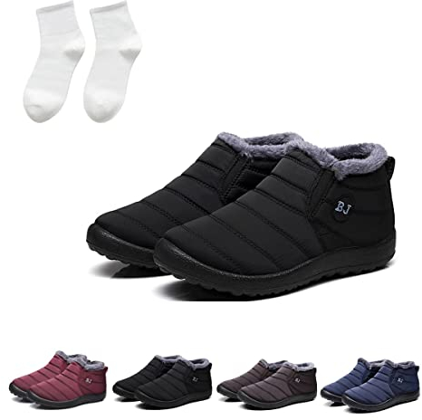 Boojoy Winter Boots, Stivali da neve invernali Boojoy per donna e uomo, Stivaletti piatti antiscivolo con fodera in pelliccia (41EU, Black)