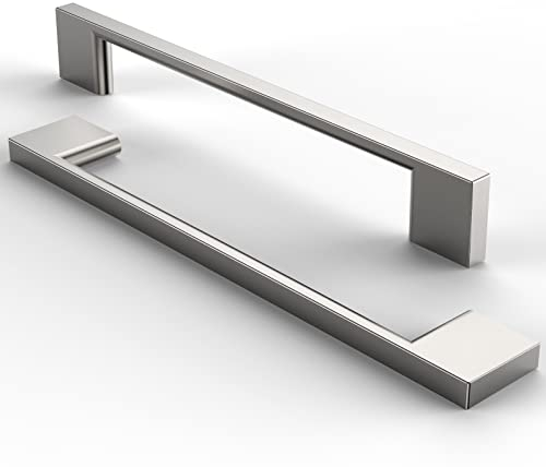 Furniware 10 Pack Cabinet Pull,Brushed Nickel Cabinet Handles,Hardware Drawer Pulls,Solid Aluminum Kitchen Cabinet Door Handles Pull-160mm(6.3 Inch) Hole Center
