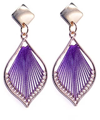 Orecchini tessuti donna forma di goccia - Orecchini tessuti placcati in oro 14k - Orecchini tessuti filo di seta – Orecchini boho. Belli da indossare e ideali come regalo (Viola)