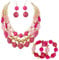 BOCAR 3 Layer Chunky Statement Beaded Necklace Set with Earrings Fashion Multi Layer Women Collar Necklace (NK-10625-Bright Rose-Gold+er+br)