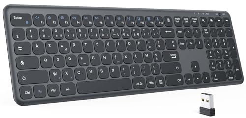 OMOTON Clavier sans Fil 2.4G, Clavier AZERTY Silencieux pour Windows 11/10/8/7, Clavier Complet Ultra-Mince avec Pavé Numérique pour PC/Ordinateur/Portable, 12 Raccourcis Multimédias, Noir