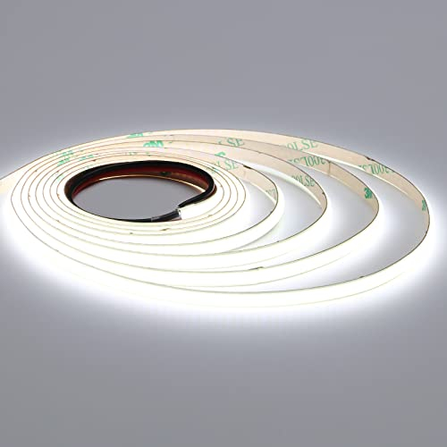 TOPAI 12V COB LED Streifen 5M Kaltweiss, Schmal 3mm Breit LED Strip 6000K Selbstklebend 384LED/M CRI>90, Nicht Wasserdicht Flexibles Schneidbar für Innenbereich Heim Küche Deko DIY