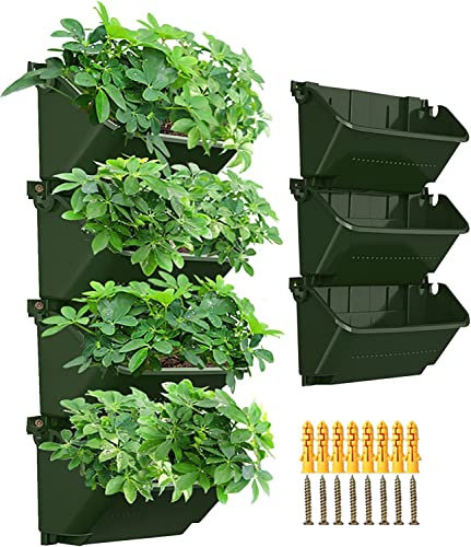 4PCS Macetero Vertical de Pared de Jardín,Soporte para Macetas de Flores Autorriego,Verde Oscuro Colgante jardín Vertical,Plantador de Jardinería del Hogar para Interiores y Exteriores,Balcón,Terraza