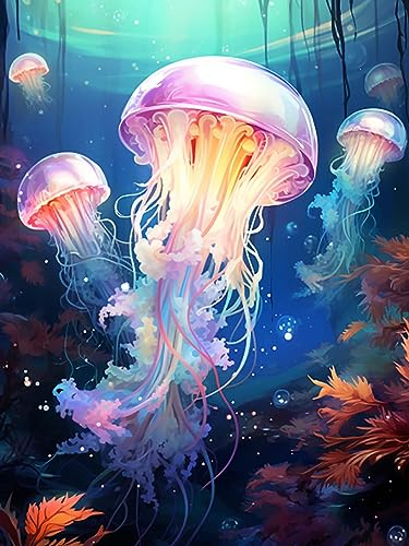 Reofrey 5D Diamond Painting Zubehör Qualle, DIY Full Dril Tier Diamant Painting Bilder Set Diamant Malerei Vollbohrer, Kreuzstich Erwachsene Stickerei Crystal Strass Foto Craft Für Home 30X40cm