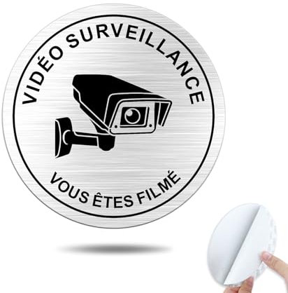 SINMAO Autocollant Souriez Vous Êtes Filmés Métal Ø100mm Panneau de Signalisation de Video Surveillance Aluminium Brossé