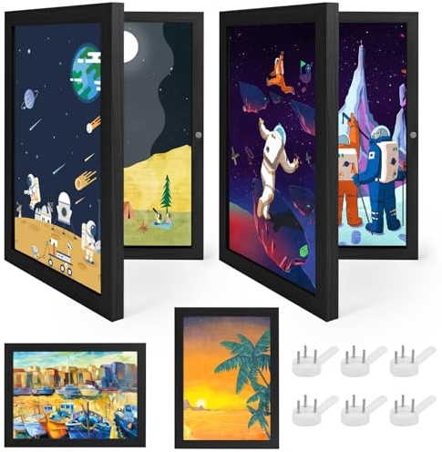 SHTALHST 2 Stück Bilderrahmen für Kinderzeichnungen, A4 Befüllba Kunstfotorahmen für Kinder, Kinder Kunst Bilderrahmen, Frontöffnung Bilderrahmen für Kunstwerke (Schwarz)