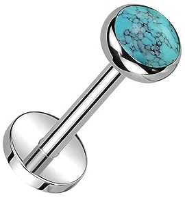 Paula & Fritz® Push-In Labret Piercing Synthetischer Stein Türkis Titan-IUM Grade 23 Kugel Set Mehrfarbig 1-mm Stab-Dicke Sockel Madonna Medusa Monroe