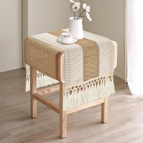 yuboo Boho-Tischläufer, kurz, kleiner Makramee-Herbst-Tischläufer, 91,4 cm, Kommode, Läufer, Schal für Nachttisch, Couchtisch, Beistelltisch, Nachttisch, Küstenschreibtisch, Kommode Dekor