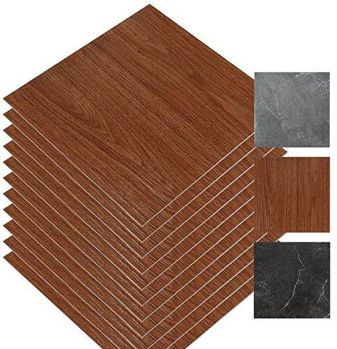 Eulenke PVC Bodenbelag Selbstklebende Bodenfolie Selbstklebend Bodenfliese Aufkleber Badezimmerfliese Bodenfliesen Vinyl 30x30cm Holz Farbe 4.95m²/22 Fliese(55X)