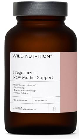 WILD NUTRITION Food-Grown® Schwangerschaftsvitamine für Frauen | Postnatale Vitamine gegen Übelkeit, für den Hormonhaushalt und gegen Müdigkeit | Gegen Übelkeit in der Schwangerschaft| 90 Kapseln