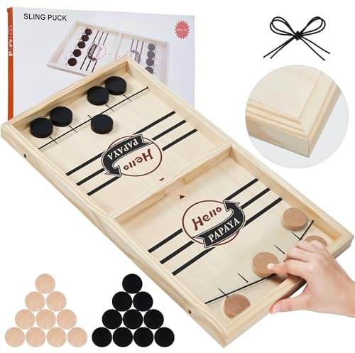 HELLO PAPAYA Fast Sling Puck Spiel, Holz-Hockey-Schussspiel, Tischfußball-Gewinnerspiel, Desktop-Kampf-Schleuderspiel, Eltern-Kind-Interaktion, Familienspiele, Spielzeug, Kinder